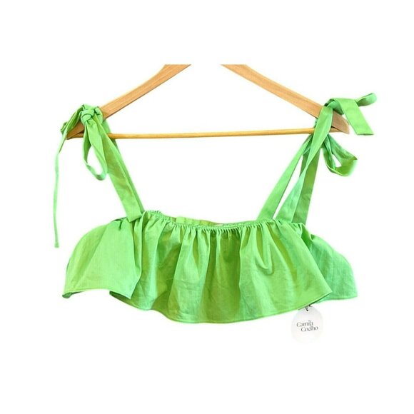 Camila Coelho Green Ruffled Tie-Strap Crop Top Sz M Revolve NWT Summer Coachella - Picture 1 of 7